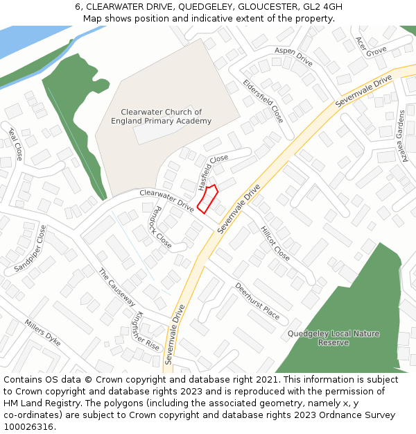 6, CLEARWATER DRIVE, QUEDGELEY, GLOUCESTER, GL2 4GH: Location map and indicative extent of plot