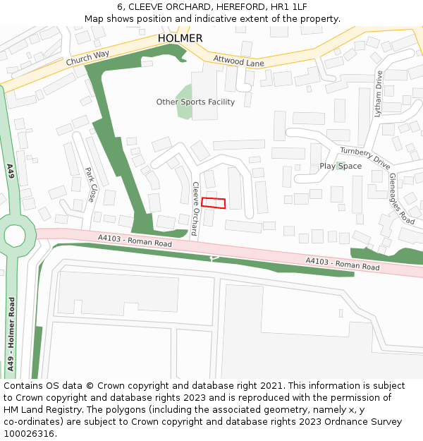 6, CLEEVE ORCHARD, HEREFORD, HR1 1LF: Location map and indicative extent of plot