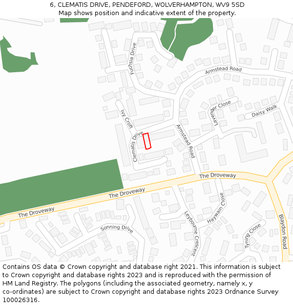 6, CLEMATIS DRIVE, PENDEFORD, WOLVERHAMPTON, WV9 5SD: Location map and indicative extent of plot