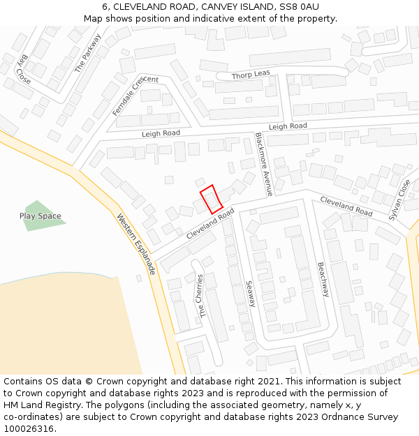 6, CLEVELAND ROAD, CANVEY ISLAND, SS8 0AU: Location map and indicative extent of plot