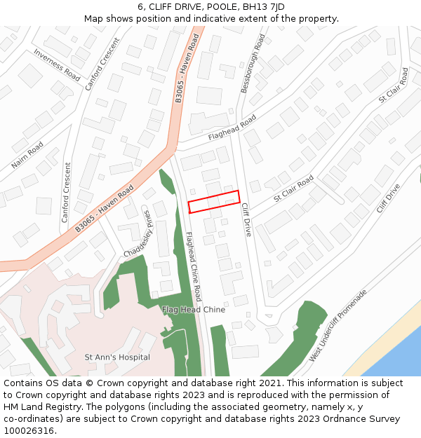 6, CLIFF DRIVE, POOLE, BH13 7JD: Location map and indicative extent of plot