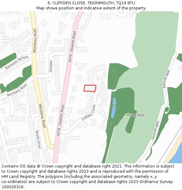 6, CLIFFDEN CLOSE, TEIGNMOUTH, TQ14 8TU: Location map and indicative extent of plot