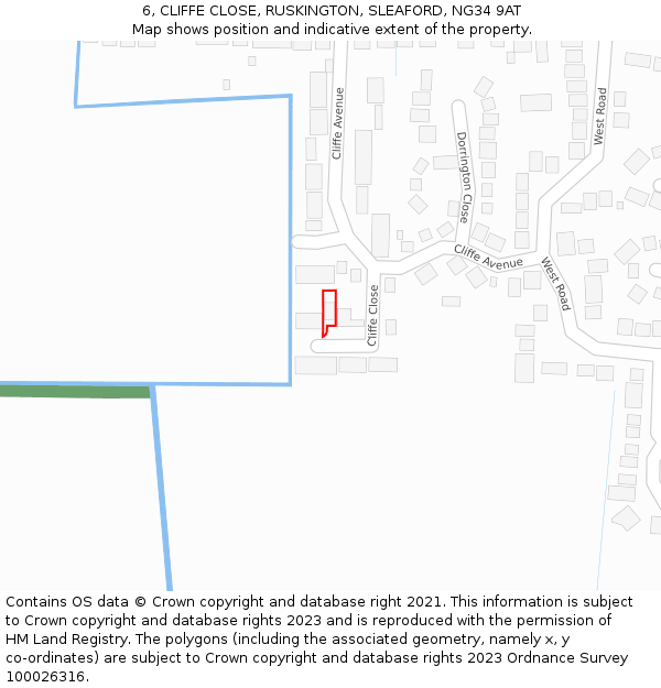 6, CLIFFE CLOSE, RUSKINGTON, SLEAFORD, NG34 9AT: Location map and indicative extent of plot