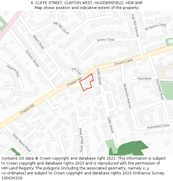 6, CLIFFE STREET, CLAYTON WEST, HUDDERSFIELD, HD8 9NR: Location map and indicative extent of plot