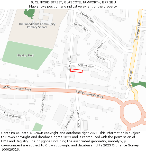 6, CLIFFORD STREET, GLASCOTE, TAMWORTH, B77 2BU: Location map and indicative extent of plot