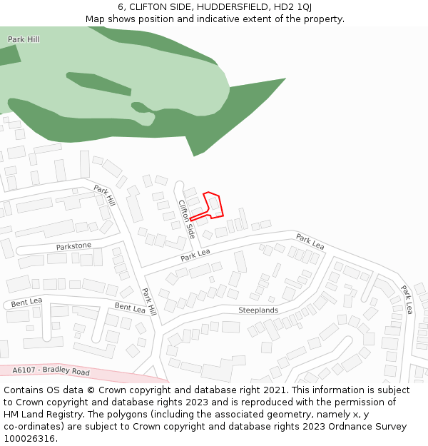 6, CLIFTON SIDE, HUDDERSFIELD, HD2 1QJ: Location map and indicative extent of plot