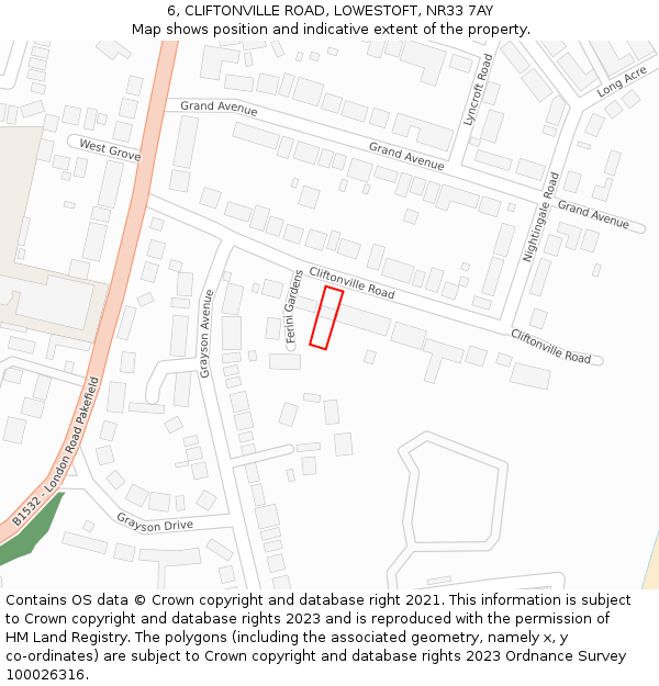 6, CLIFTONVILLE ROAD, LOWESTOFT, NR33 7AY: Location map and indicative extent of plot