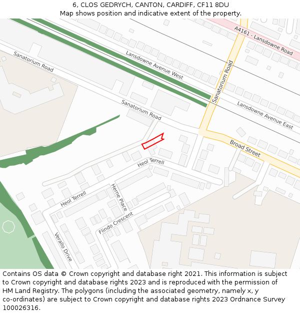 6, CLOS GEDRYCH, CANTON, CARDIFF, CF11 8DU: Location map and indicative extent of plot
