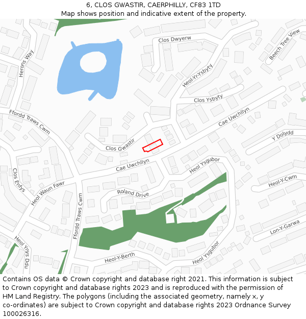 6, CLOS GWASTIR, CAERPHILLY, CF83 1TD: Location map and indicative extent of plot