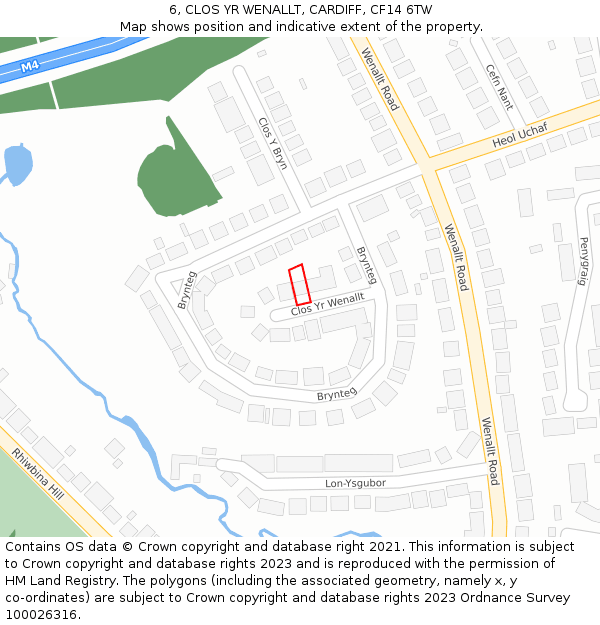 6, CLOS YR WENALLT, CARDIFF, CF14 6TW: Location map and indicative extent of plot