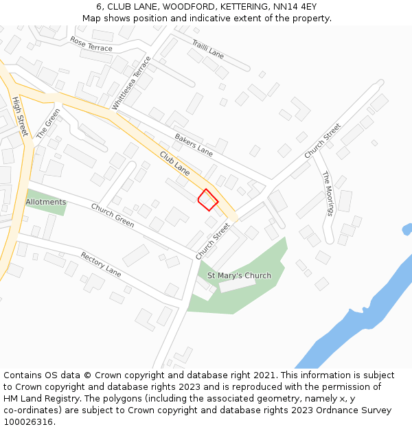 6, CLUB LANE, WOODFORD, KETTERING, NN14 4EY: Location map and indicative extent of plot