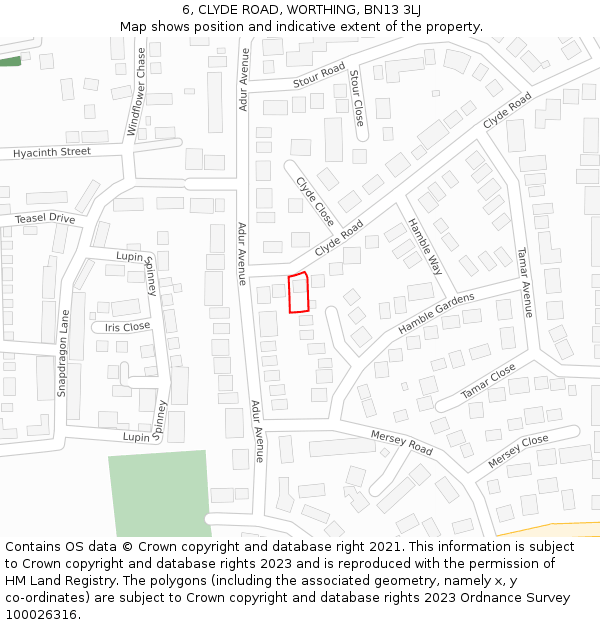 6, CLYDE ROAD, WORTHING, BN13 3LJ: Location map and indicative extent of plot