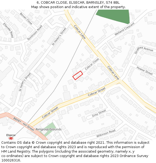6, COBCAR CLOSE, ELSECAR, BARNSLEY, S74 8BL: Location map and indicative extent of plot