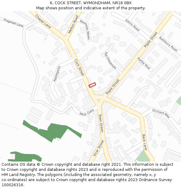 6, COCK STREET, WYMONDHAM, NR18 0BX: Location map and indicative extent of plot