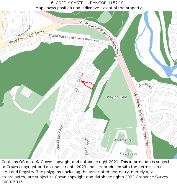 6, COED Y CASTELL, BANGOR, LL57 1PH: Location map and indicative extent of plot