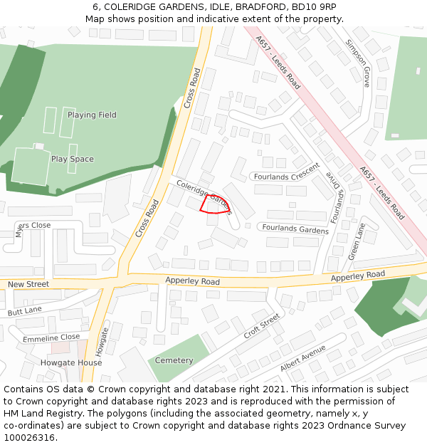 6, COLERIDGE GARDENS, IDLE, BRADFORD, BD10 9RP: Location map and indicative extent of plot