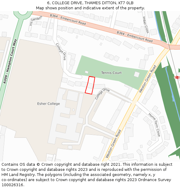 6, COLLEGE DRIVE, THAMES DITTON, KT7 0LB: Location map and indicative extent of plot