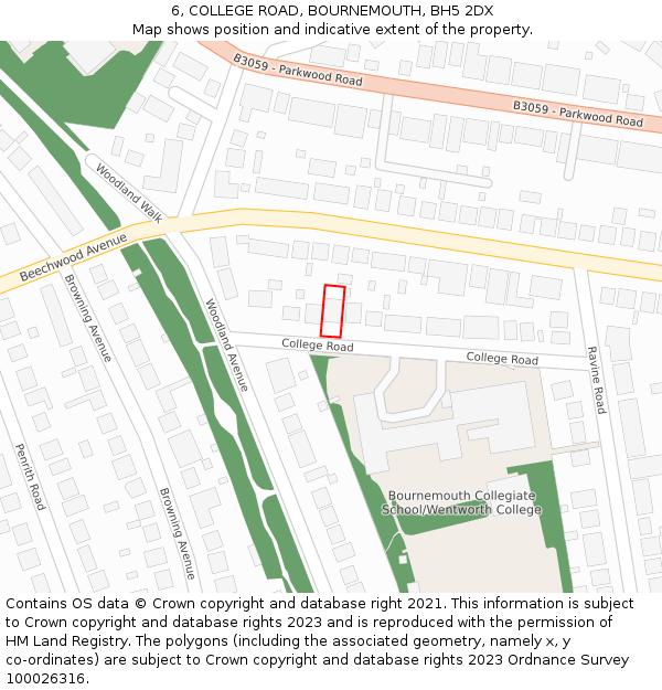 6, COLLEGE ROAD, BOURNEMOUTH, BH5 2DX: Location map and indicative extent of plot