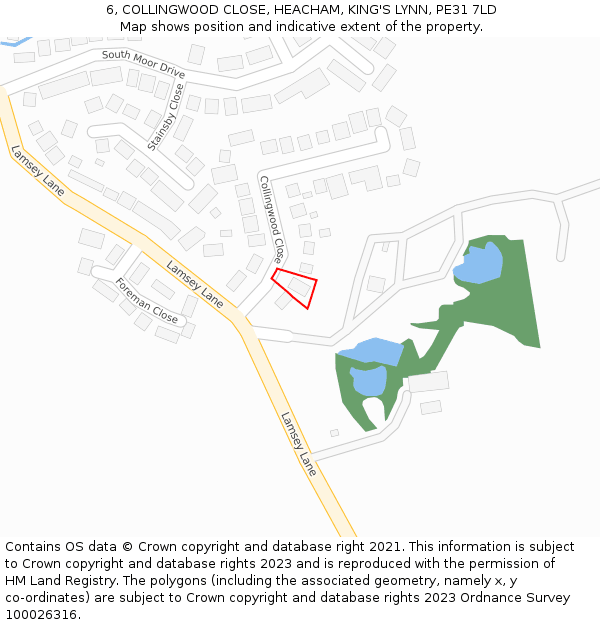 6, COLLINGWOOD CLOSE, HEACHAM, KING'S LYNN, PE31 7LD: Location map and indicative extent of plot