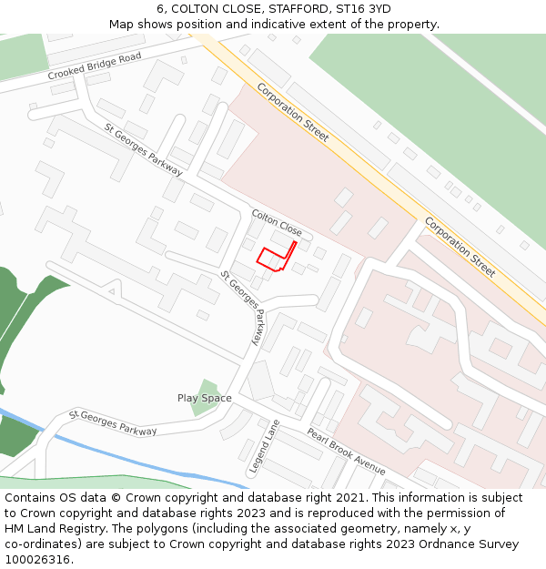 6, COLTON CLOSE, STAFFORD, ST16 3YD: Location map and indicative extent of plot