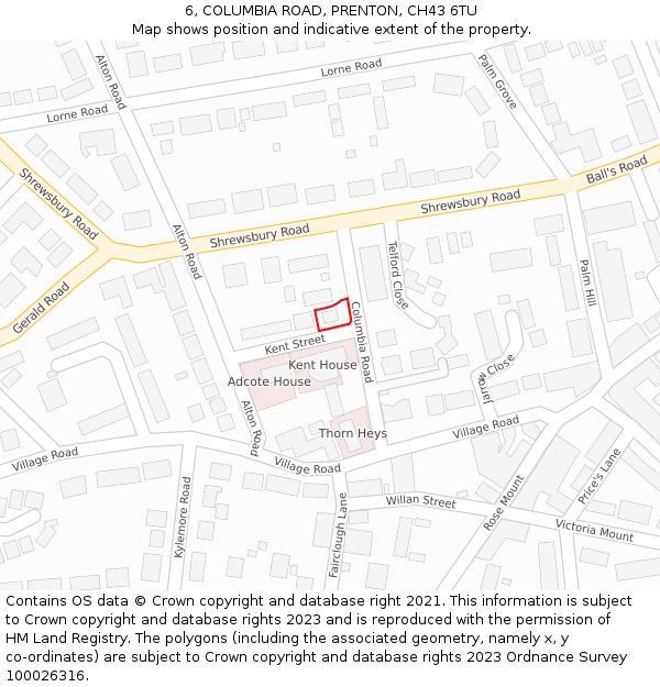 6, COLUMBIA ROAD, PRENTON, CH43 6TU: Location map and indicative extent of plot