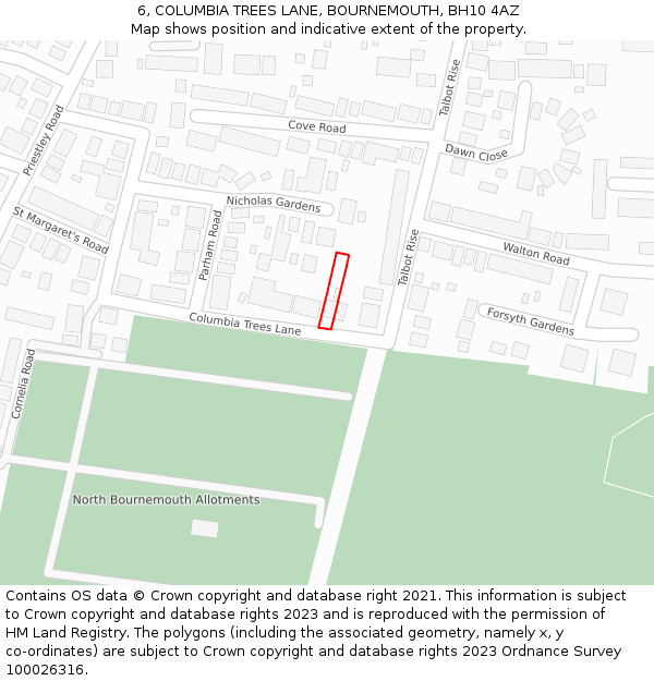 6, COLUMBIA TREES LANE, BOURNEMOUTH, BH10 4AZ: Location map and indicative extent of plot