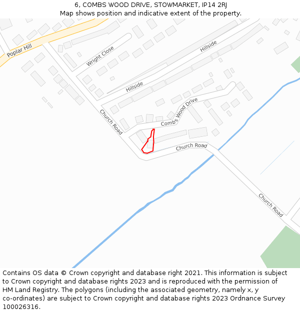 6, COMBS WOOD DRIVE, STOWMARKET, IP14 2RJ: Location map and indicative extent of plot