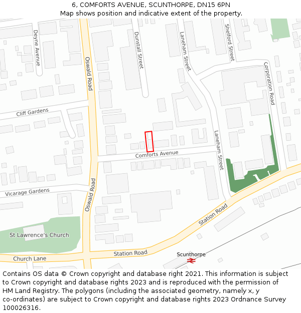 6, COMFORTS AVENUE, SCUNTHORPE, DN15 6PN: Location map and indicative extent of plot