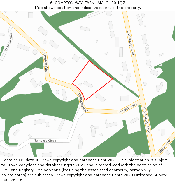 6, COMPTON WAY, FARNHAM, GU10 1QZ: Location map and indicative extent of plot