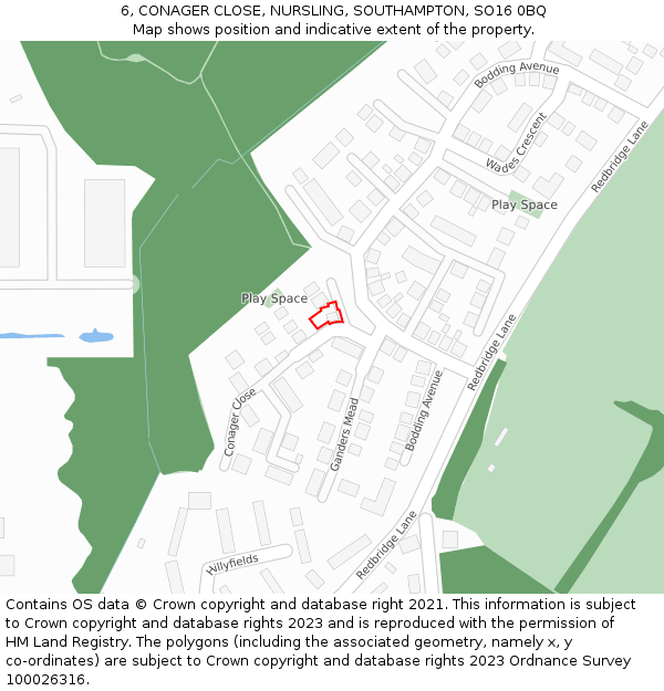 6, CONAGER CLOSE, NURSLING, SOUTHAMPTON, SO16 0BQ: Location map and indicative extent of plot