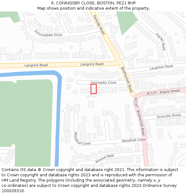 6, CONINGSBY CLOSE, BOSTON, PE21 8HP: Location map and indicative extent of plot