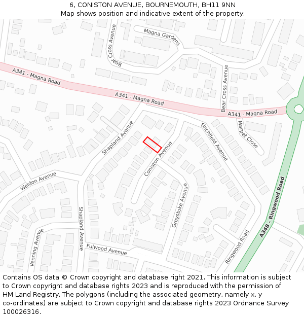 6, CONISTON AVENUE, BOURNEMOUTH, BH11 9NN: Location map and indicative extent of plot