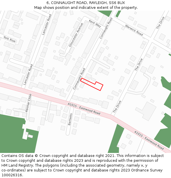 6, CONNAUGHT ROAD, RAYLEIGH, SS6 8UX: Location map and indicative extent of plot