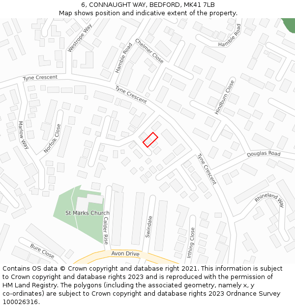 6, CONNAUGHT WAY, BEDFORD, MK41 7LB: Location map and indicative extent of plot
