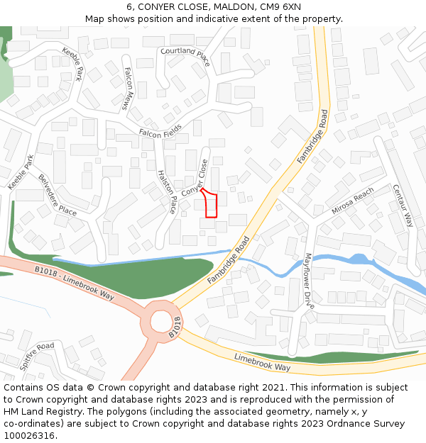 6, CONYER CLOSE, MALDON, CM9 6XN: Location map and indicative extent of plot