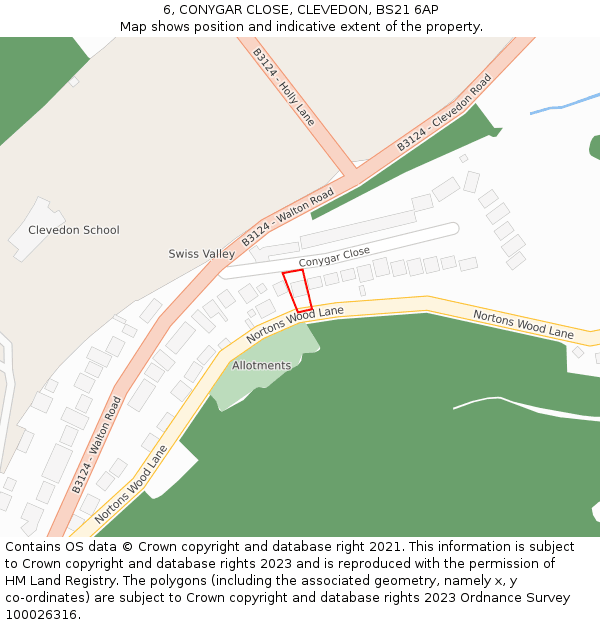 6, CONYGAR CLOSE, CLEVEDON, BS21 6AP: Location map and indicative extent of plot