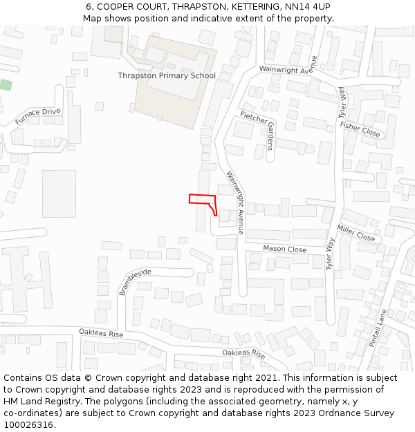 6, COOPER COURT, THRAPSTON, KETTERING, NN14 4UP: Location map and indicative extent of plot