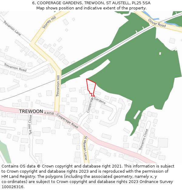 6, COOPERAGE GARDENS, TREWOON, ST AUSTELL, PL25 5SA: Location map and indicative extent of plot