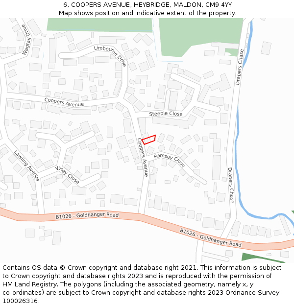 6, COOPERS AVENUE, HEYBRIDGE, MALDON, CM9 4YY: Location map and indicative extent of plot