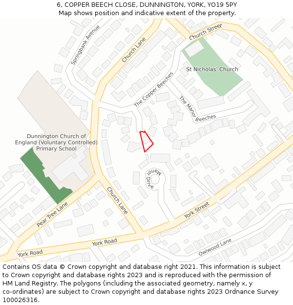 6, COPPER BEECH CLOSE, DUNNINGTON, YORK, YO19 5PY: Location map and indicative extent of plot