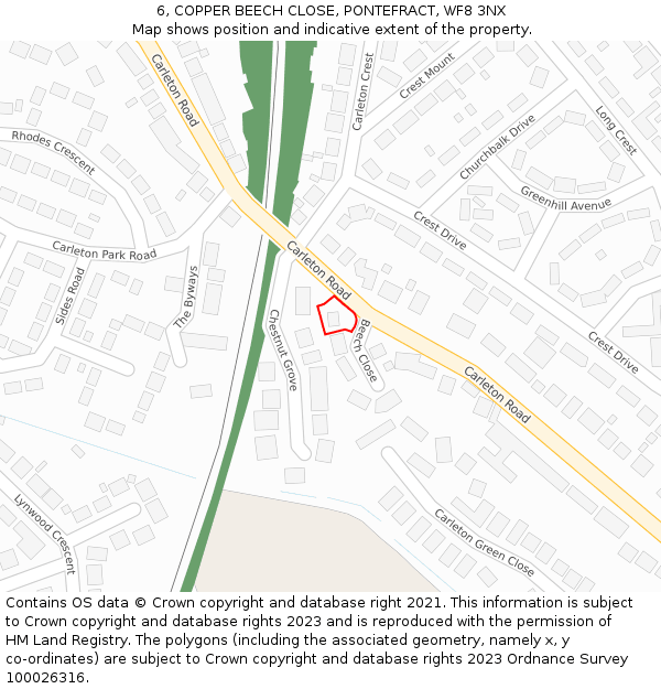 6, COPPER BEECH CLOSE, PONTEFRACT, WF8 3NX: Location map and indicative extent of plot