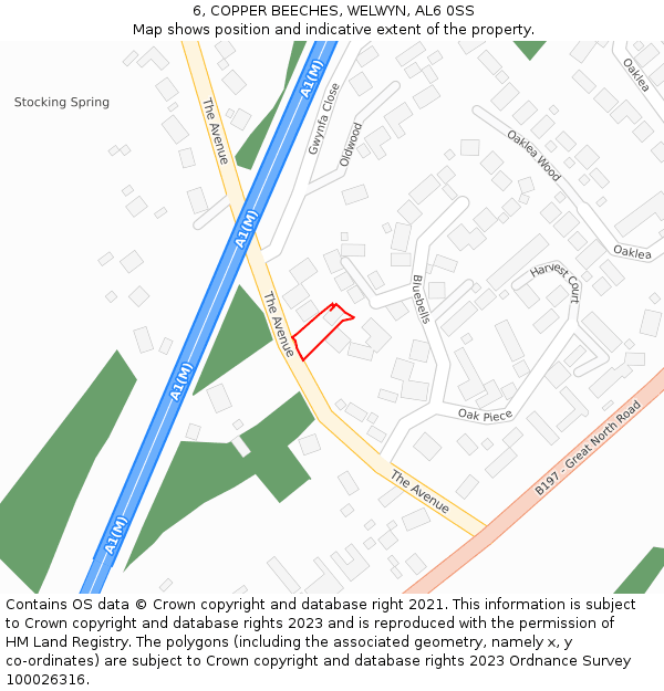 6, COPPER BEECHES, WELWYN, AL6 0SS: Location map and indicative extent of plot