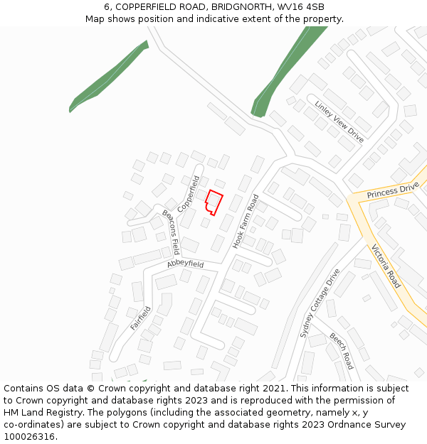 6, COPPERFIELD ROAD, BRIDGNORTH, WV16 4SB: Location map and indicative extent of plot