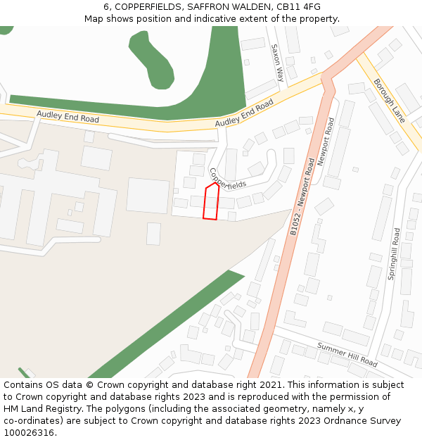 6, COPPERFIELDS, SAFFRON WALDEN, CB11 4FG: Location map and indicative extent of plot