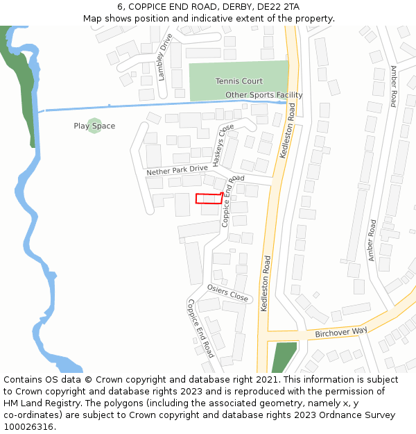 6, COPPICE END ROAD, DERBY, DE22 2TA: Location map and indicative extent of plot