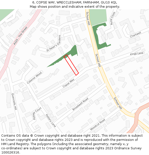6, COPSE WAY, WRECCLESHAM, FARNHAM, GU10 4QL: Location map and indicative extent of plot
