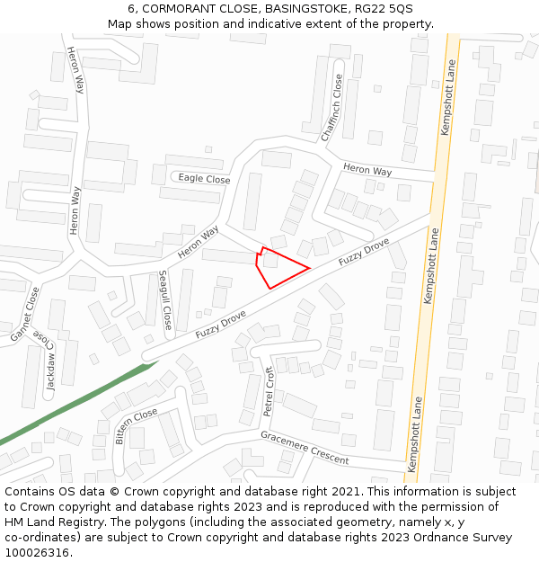 6, CORMORANT CLOSE, BASINGSTOKE, RG22 5QS: Location map and indicative extent of plot