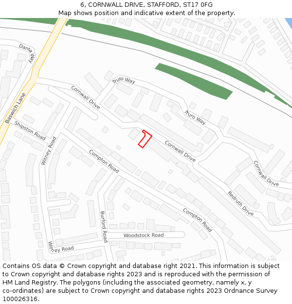 6, CORNWALL DRIVE, STAFFORD, ST17 0FG: Location map and indicative extent of plot