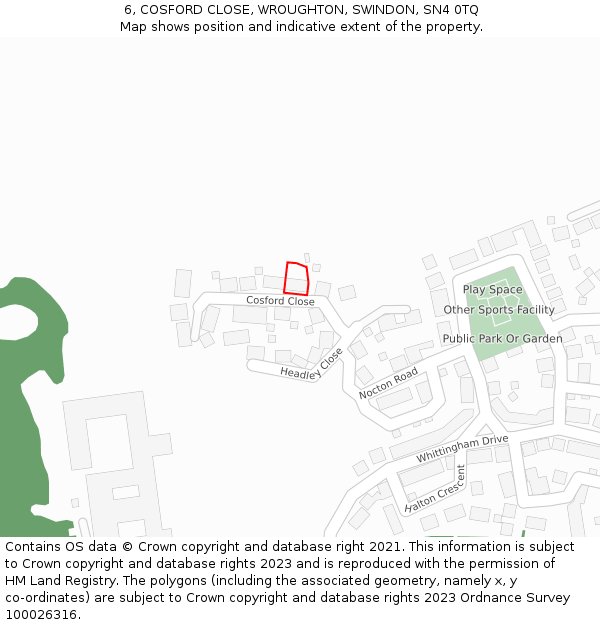6, COSFORD CLOSE, WROUGHTON, SWINDON, SN4 0TQ: Location map and indicative extent of plot