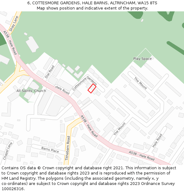 6, COTTESMORE GARDENS, HALE BARNS, ALTRINCHAM, WA15 8TS: Location map and indicative extent of plot